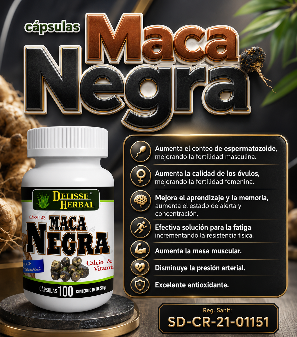MACA LA NEGRA 100 Cápsulas (sistema cerebral)