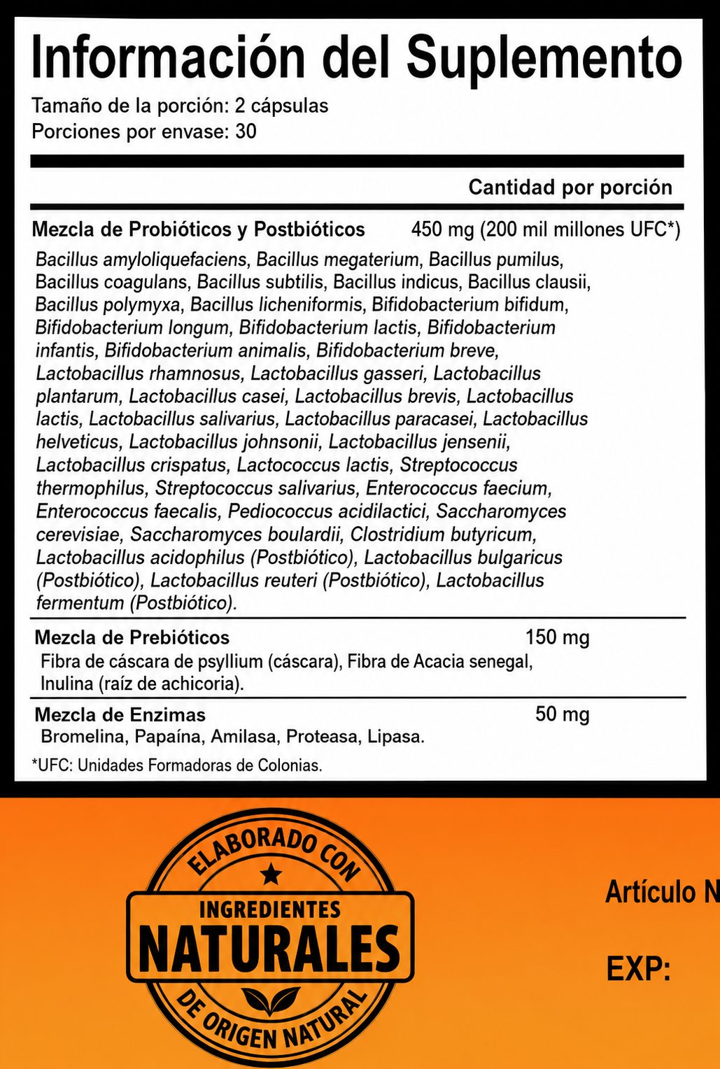 PROBIOTIC + PREBIOTIC + POSBIOTIC + ENZIMAS DIGESTIVAS. 60 Cápsulas (Sistema digestivo) - Imagen 2